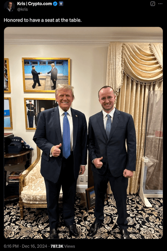 Crypto.com CEO meeting with Donald Trump on Dec. 16. Source: Kris Marszalek